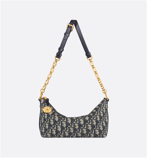 Diorstar Hobo Bag with Chain Blue Denim Dior Oblique Jacquard 